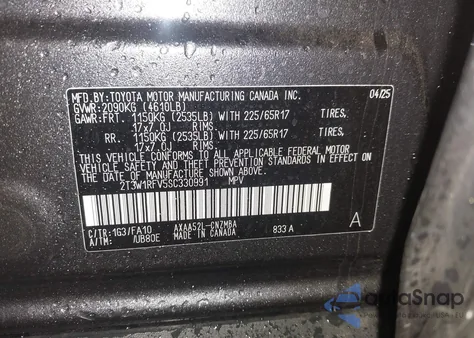 2025 Toyota Rav4 Xle z USA, uszkodzony, nr VIN 2T3W1RFV5SC330991